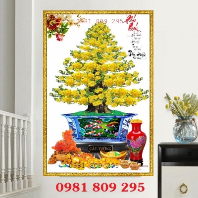 Tranh gạch 3d hoa mai trang tri