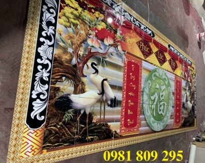 Tranh gạch men phòng thờ chim hạc 3d
