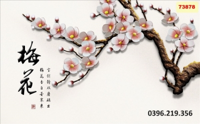 Tranh gạch hoa đào 3D trang trí đẹp