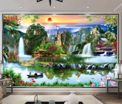 Tranh gạch 3D đẹp thác nước lớn