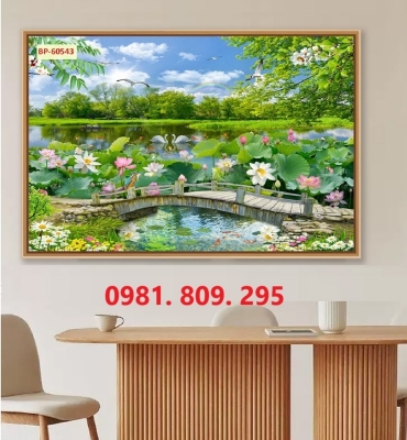 Tranh gạch 3d ốp tường hoa sen đẹp