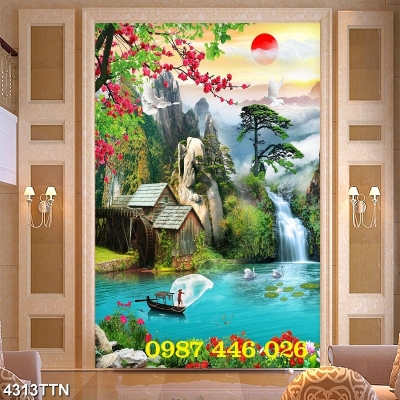 Gạch tranh thác nước phong cảnh 3d HP672