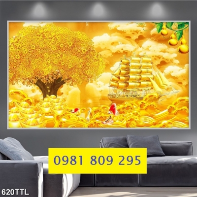 Tranh gạch thuyền vàng- Thuận buồm xuôi gió HO6587