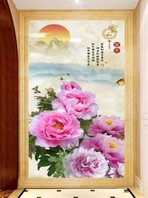 Tranh gạch 3d ốp tường hoa mẫu đơn phong thủy - DXBBV73