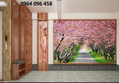 Gạch 3d tranh ốp tường hoa đào - DCV54