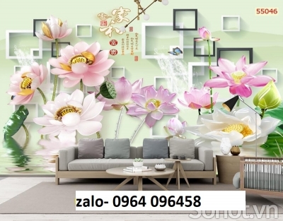 Tranh 3d hoa sen - tranh gạch 3d ốp tường - 7CC