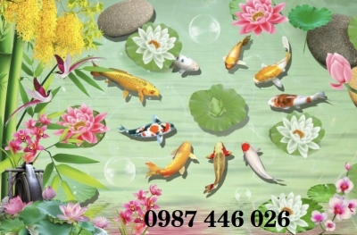 Tranh gạch men cá chép vàng đẹp 3d HP9232