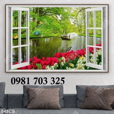 Gạch tranh cửa sổ dán tường