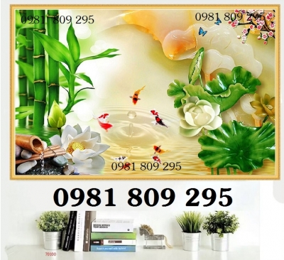 Tranh hoa sen - gạch trang trí tường phòng khách HGJ856