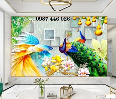 Gạch tranh 3d chim công HP272