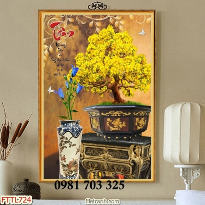 Tranh hoa mai vàng treo tường phòng khách, tranh gạch men