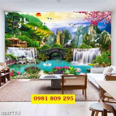 Tranh gạch men , tranh 3d sơn thủy hữu tình HS555