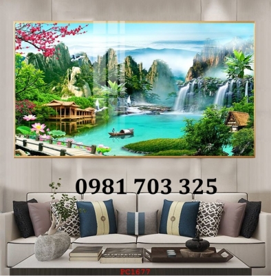 Tranh gạch phong cảnh thác nước dán tường