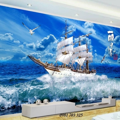 Gạch tranh thuyền buồm dán tường
