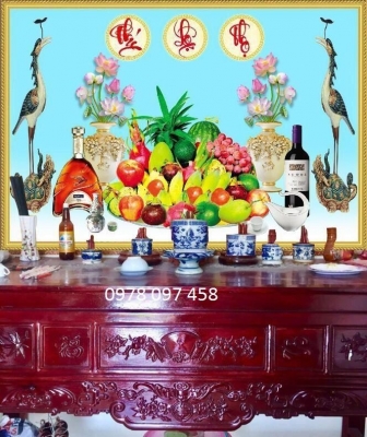 Tranh phòng thờ gia tiên - gạch tranh 3D