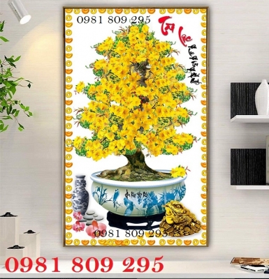 Gạch tranh trang trí hoa mai 3d khổ dọc HN888