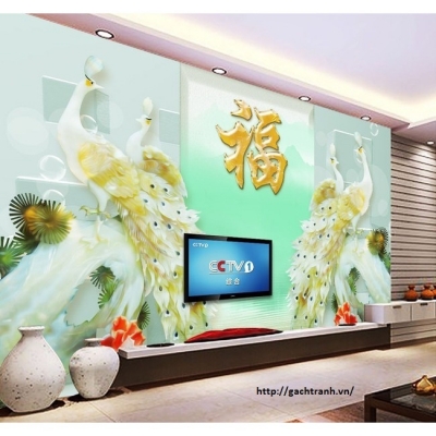 Tranh gạch ốp tường 3d chim công - 32XCZ