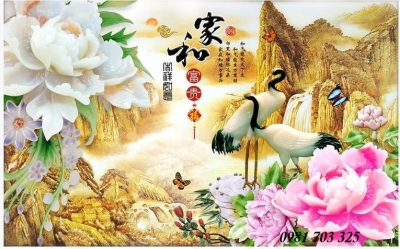 Gạch tranh phong thủy- tranh 3D tùng hạc