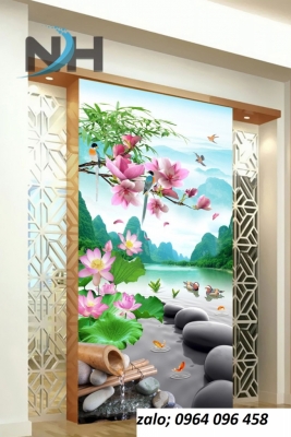 Tranh hoa sen 3d - tranh gạch 3d hoa sen - 74XP