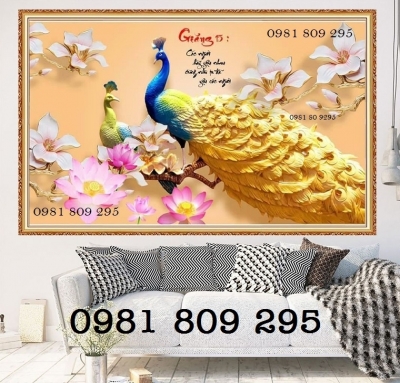 Tranh chim công 3d - tranh gạch 3d chim công