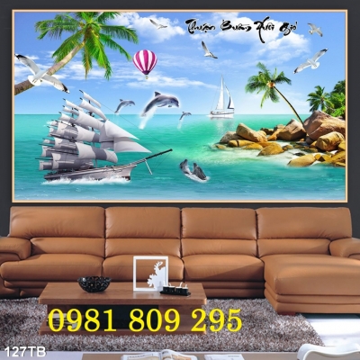 Gạch 3d thuyền buồm - tranh gạch trang trí