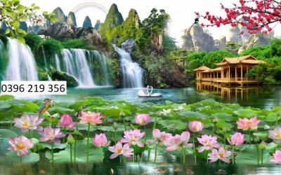 Tranh gạch men 3d trang trí tường Phong cảnh , thác nước