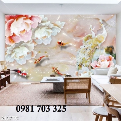 Tranh gạch 3d hoa mẫu đơn trang trí