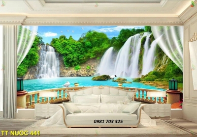 Tranh gạch 3D phòng khách -gạch tranh 3D phong cảnh thác nước