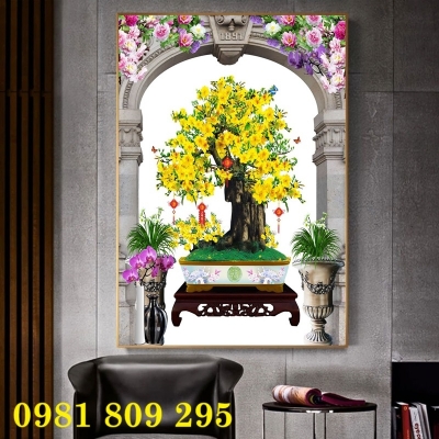 Tranh gạch men , gạch ốp tường hoa mai