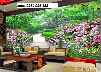 Tranh gạch 3d ốp tường con đường hàng cây - SMN89