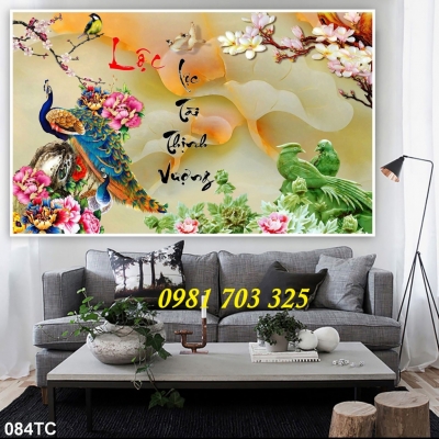 tranh phong thủy chim công, gạch 3D trang trí tường
