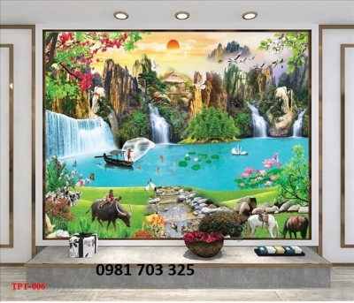 Gạch tranh phong cảnh trang trí phòng khách