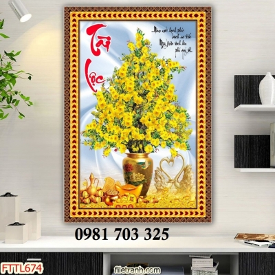 Tranh gạch hoa mai vàng dán tường