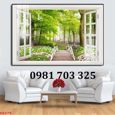Tranh dán tường 3D, gạch tranh cửa sổ