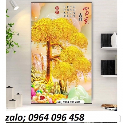 Tranh gạch cây kim tiền phòng khách - 953CV