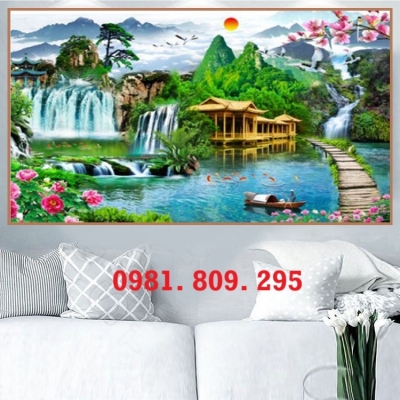 Tranh gạch men , tranh 3d sơn thủy hữu tình HS555