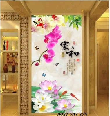 Tranh gạch 3D phòng khách- gạch tranh hoa lan trang trí phòng