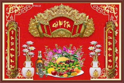 Gạch tranh 3D - phòng thờ gia tiên