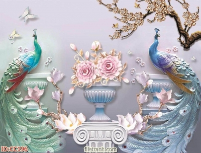 Gạch ốp tường 3D chim công