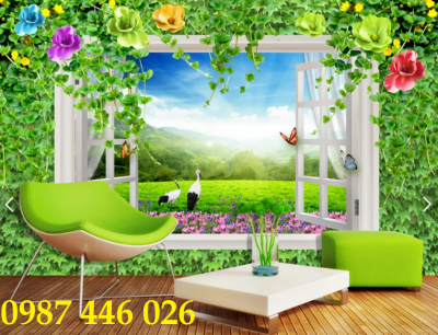 Gạch tranh 3d phong cảnh cửa sổ HP983