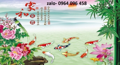 Tranh gạch 3d cá chép hoa mẫu đơn - MXV42
