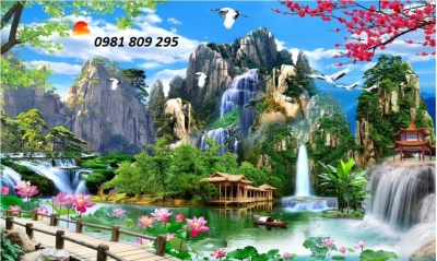 tranh gạch phong thủy sơn thủy 3d