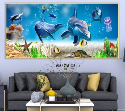 Tranh gạch 3D cá heo- gạch tranh trang trí