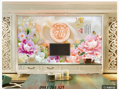 Tranh gạch men 3D hoa mẫu đơn