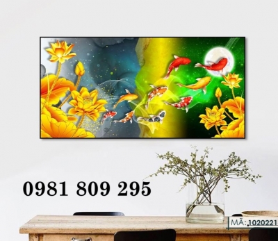 Tranh gạch hoa sen cá chép 3d đặt theo yêu cầu