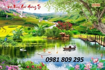 tranh gạch 3d phong thủy núi nước