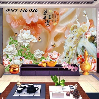 Gạch ốp tường tranh chim công HP98283