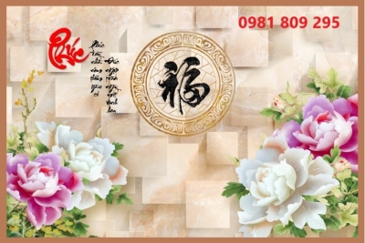 Tranh giả ngọc, tranh gạch  hoa mẫu đơn