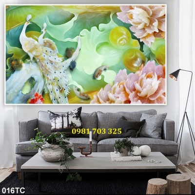 Gạch men chim công dán tường phòng khách