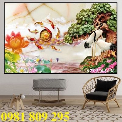 Gạch tranh 3d chim hạc giả ngọc bích